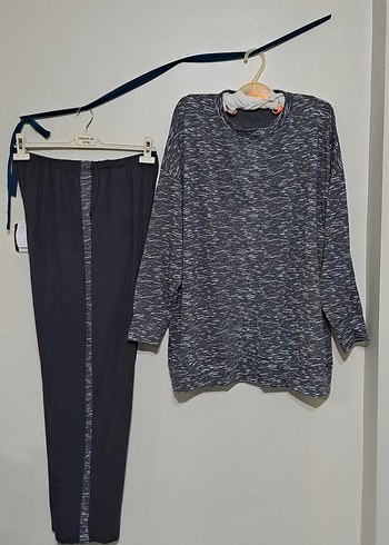 Erkek Gri Uzun Kollu Rahat Pijama Takımı