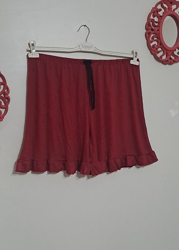 Diğer Bordo Fırfırlı Yumuşak pamuklu penye kumaştan Mini Şort