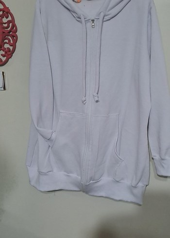 52 Beden beyaz Renk Kadın Gri Kapüşonlu Uzun Kollu Sweatshirt