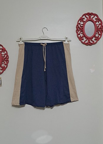 Mavi ve Gri Pamuklu Mini Şort - Görsel 3