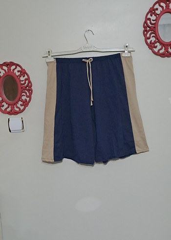 Mavi ve Gri Pamuklu Mini Şort - Görsel 2