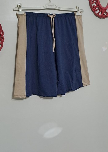 Mavi ve Gri Pamuklu Mini Şort - Görsel 4