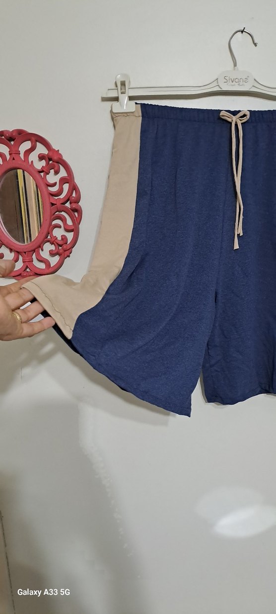 Mavi ve Gri Pamuklu Mini Şort - Görsel 5