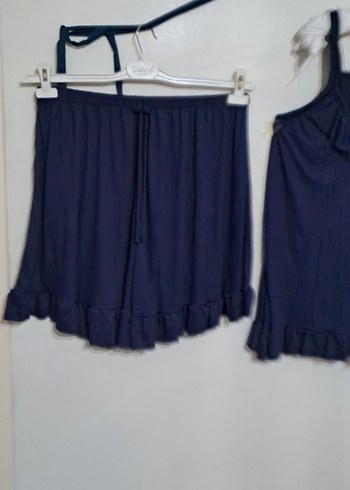 Lacivert Mini İp Askılı Bohem Pijama Takımı - Görsel 5