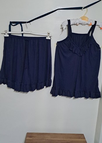 Lacivert Mini İp Askılı Bohem Pijama Takımı - Görsel 7