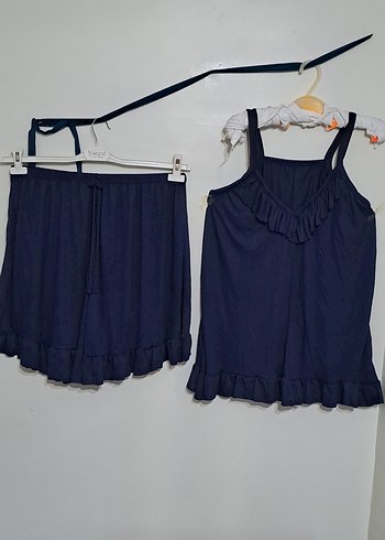 Lacivert Mini İp Askılı Bohem Pijama Takımı - Görsel 3