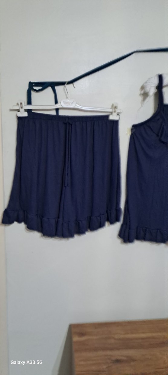 Lacivert Mini İp Askılı Bohem Pijama Takımı - Görsel 5