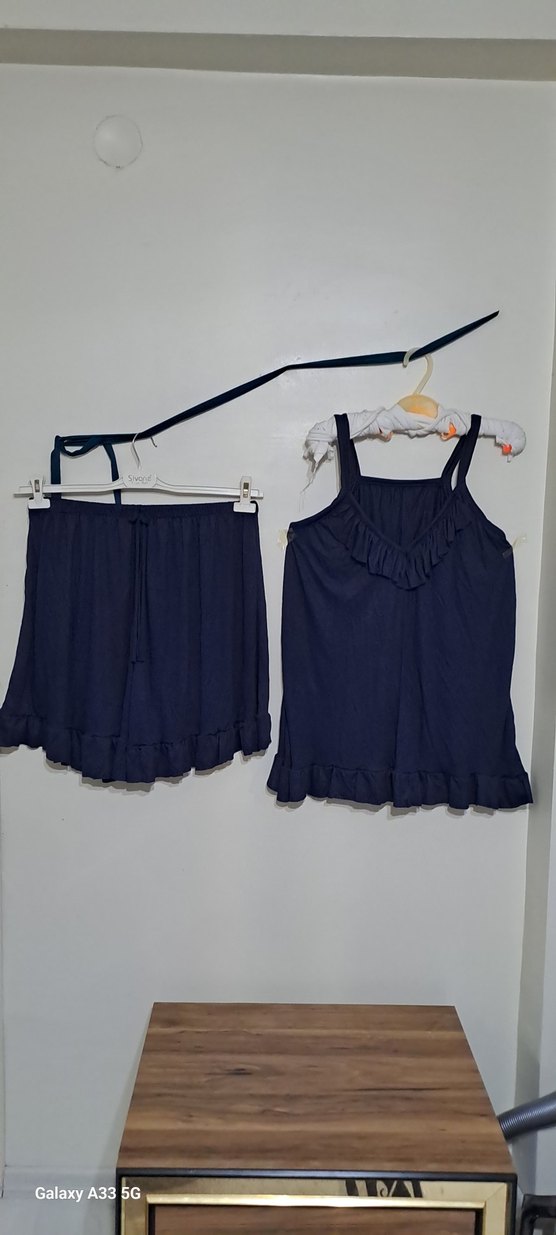 Lacivert Mini İp Askılı Bohem Pijama Takımı - Görsel 2