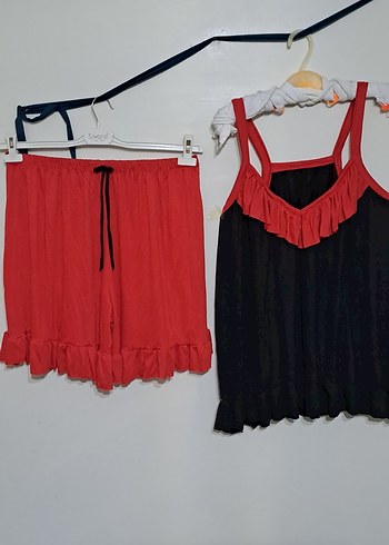 Kırmızı Siyah Mini Askılı Gecelik Takımı - Görsel 6