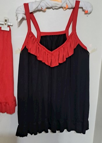 Kırmızı Siyah Mini Askılı Gecelik Takımı - Görsel 5