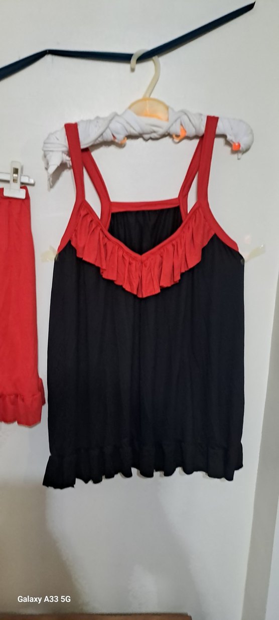 Kırmızı Siyah Mini Askılı Gecelik Takımı - Görsel 5