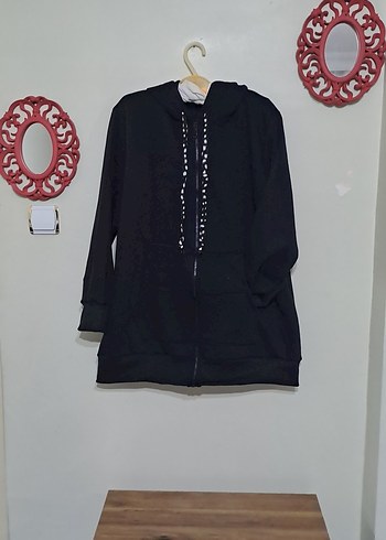 Siyah Kapüşonlu Fermuarlı Uzun Sweatshirt - Görsel 5