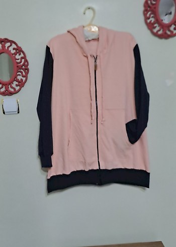 Pembe Siyah Kapüşonlu Fermuarlı Sweatshirt - Görsel 4
