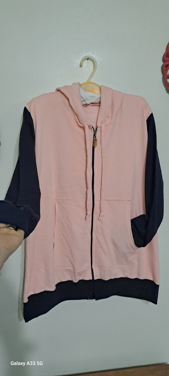 Pembe Siyah Kapüşonlu Fermuarlı Sweatshirt - Görsel 3