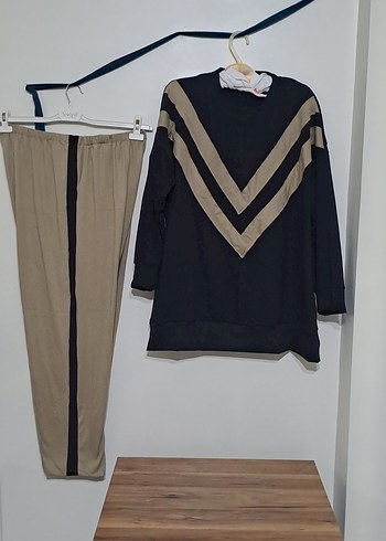 V Yaka Kahverengi Kadın Eşofman Takımı - Görsel 2