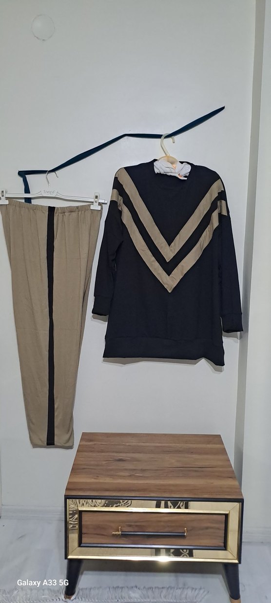 V Yaka Kahverengi Kadın Eşofman Takımı - Görsel 2