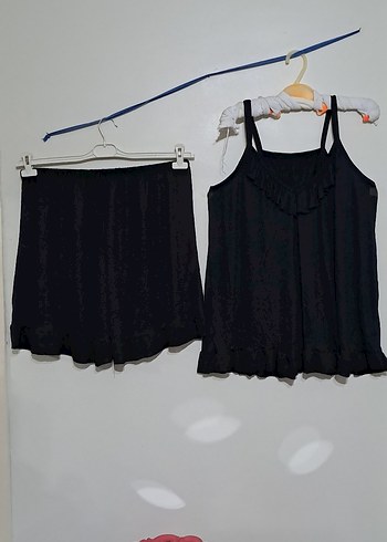 48 Beden siyah Renk Siyah Kolsuz Mini Kadın Pijama Takımı