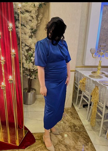 Zara Saks Mavisi Saten Maxi Elbise