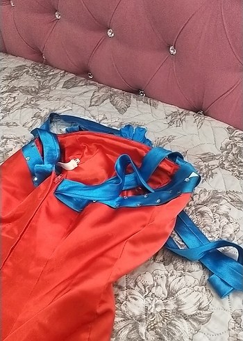 Nakışlı Kırmızı Uzun Straplez Kadın Elbise - Görsel 12