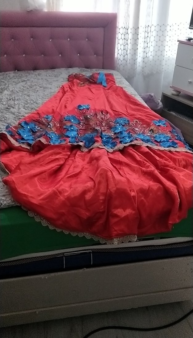 Nakışlı Kırmızı Uzun Straplez Kadın Elbise - Görsel 3