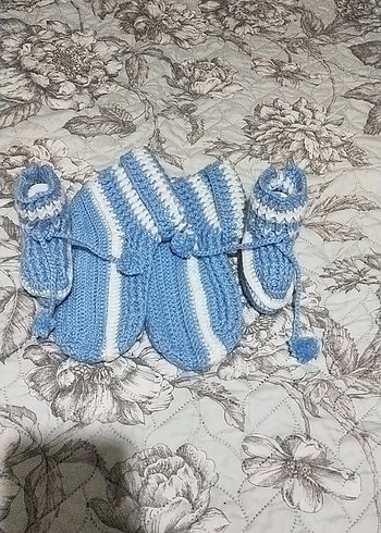 Mavi Örgü Bebek Patik Seti - Görsel 5