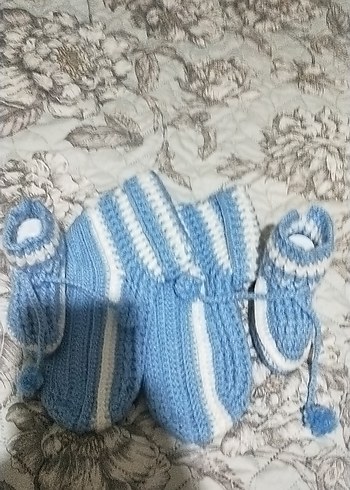 Mavi Örgü Bebek Patik Seti - Görsel 7