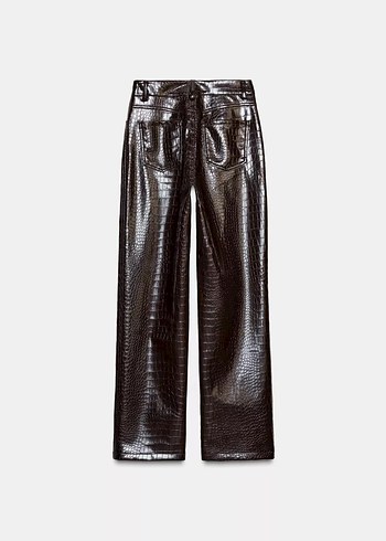 Zara Hayvan Desenli Düz Kesim Suni Deri Pantolon - Görsel 5