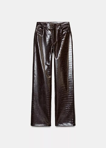 Zara Hayvan Desenli Düz Kesim Suni Deri Pantolon - Görsel 3