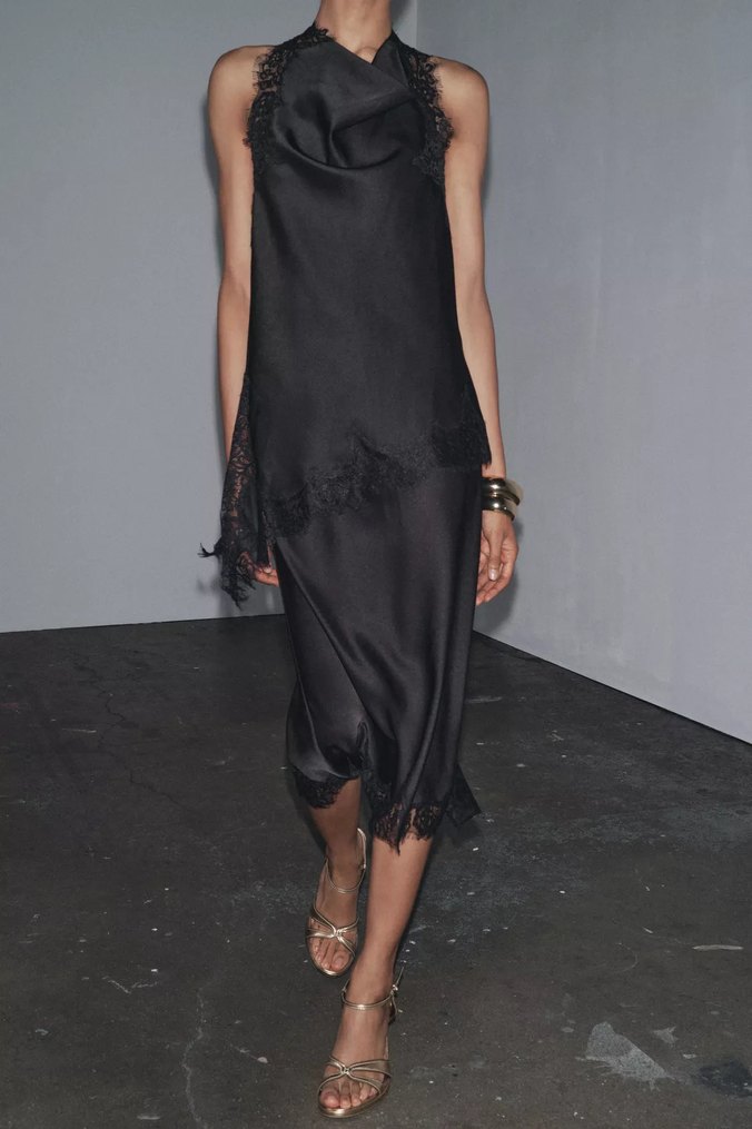 Zara Dantelli Saten Etek ZW Koleksiyonu - Görsel 2