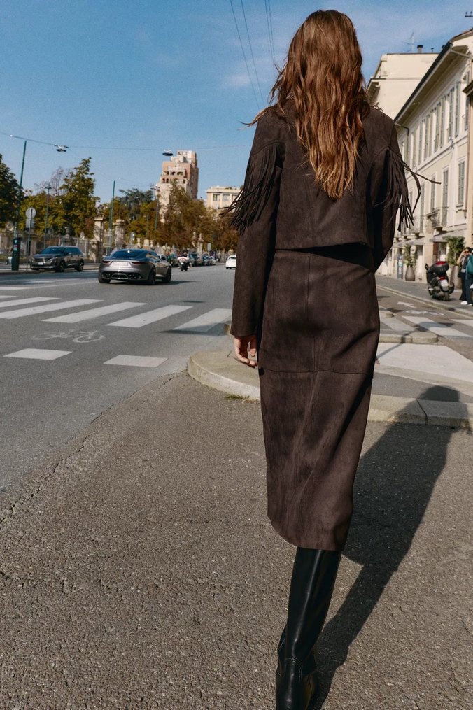 Zara Saçaklı Suni Süet Ceket - Görsel 4