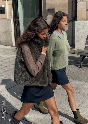 Zara Suni Peluş Yelek boz kahverengi gri - Görsel 3