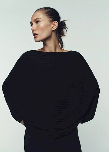 Zara Geniş Yaka Hacimli Örgü Kazak - Görsel 4