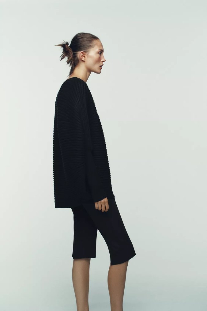 Zara Geniş Yaka Hacimli Örgü Kazak - Görsel 3