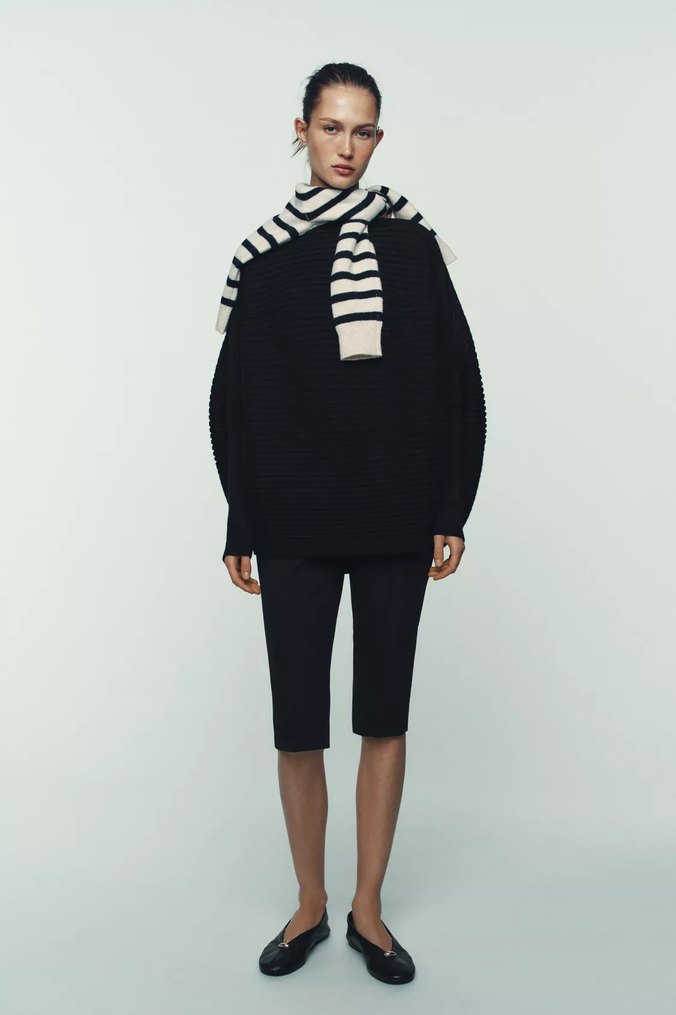 Zara Geniş Yaka Hacimli Örgü Kazak - Görsel 2