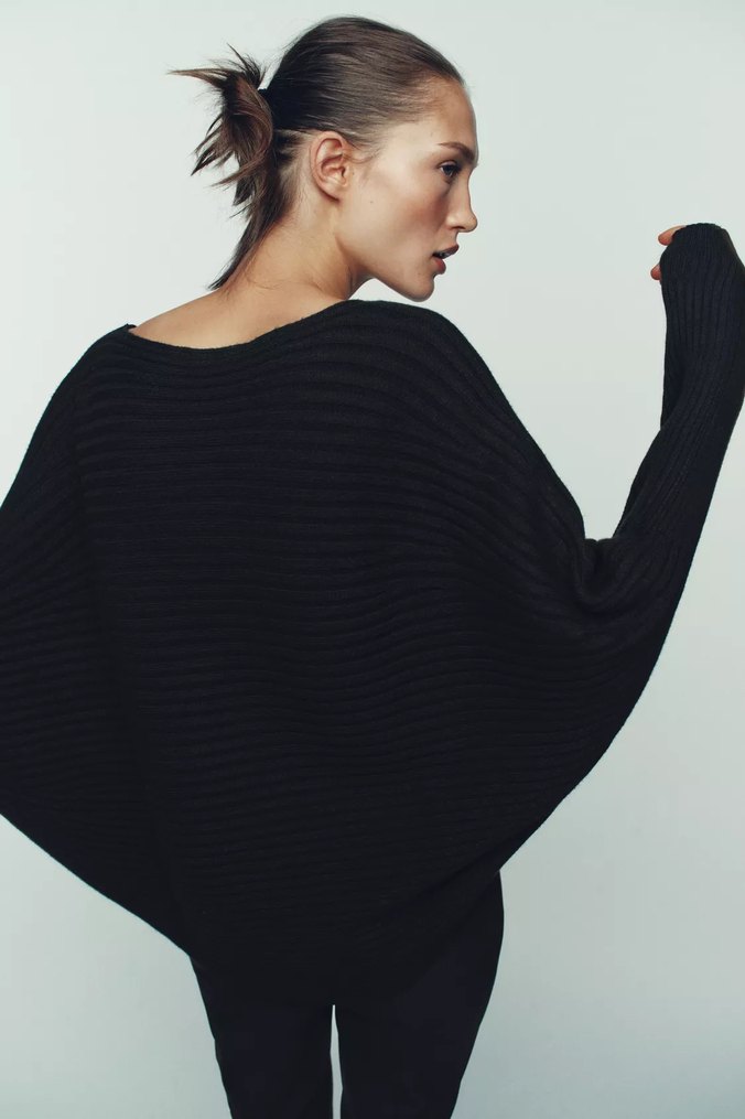 Zara Geniş Yaka Hacimli Örgü Kazak - Görsel 5