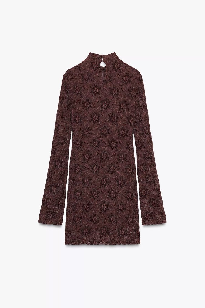 Zara Yumuşak Dokulu Dantelli Kısa Elbise - Görsel 5