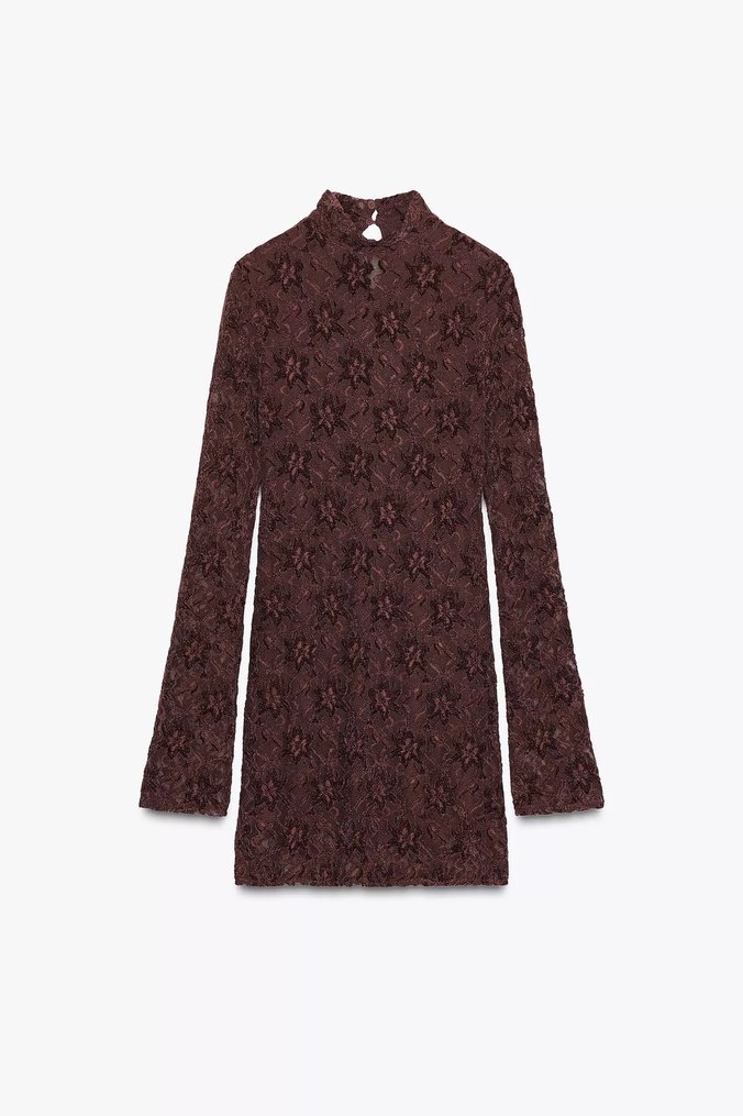 Zara Yumuşak Dokulu Dantelli Kısa Elbise - Görsel 4