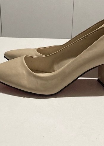 Bej Stiletto Topuklu Kadın Ayakkabı deri - Görsel 3