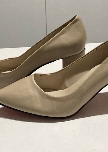 Bej Stiletto Topuklu Kadın Ayakkabı deri - Görsel 2