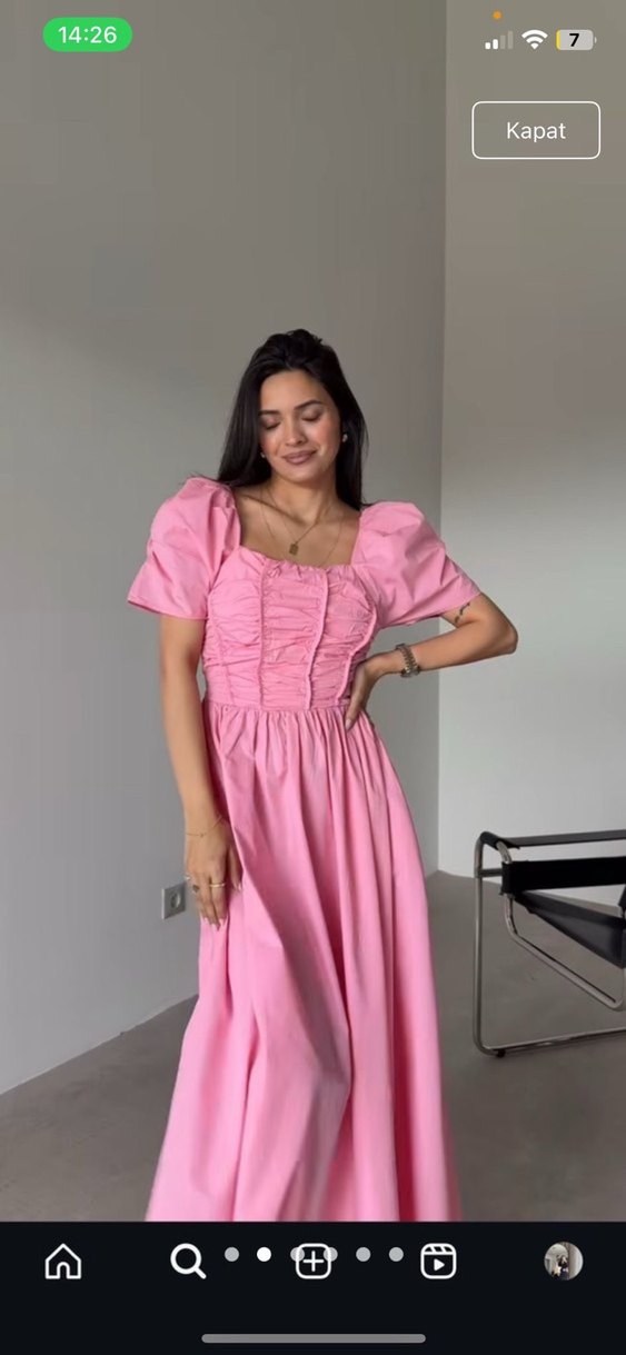 Pembe Pilili Uzun Elbise - Görsel 3