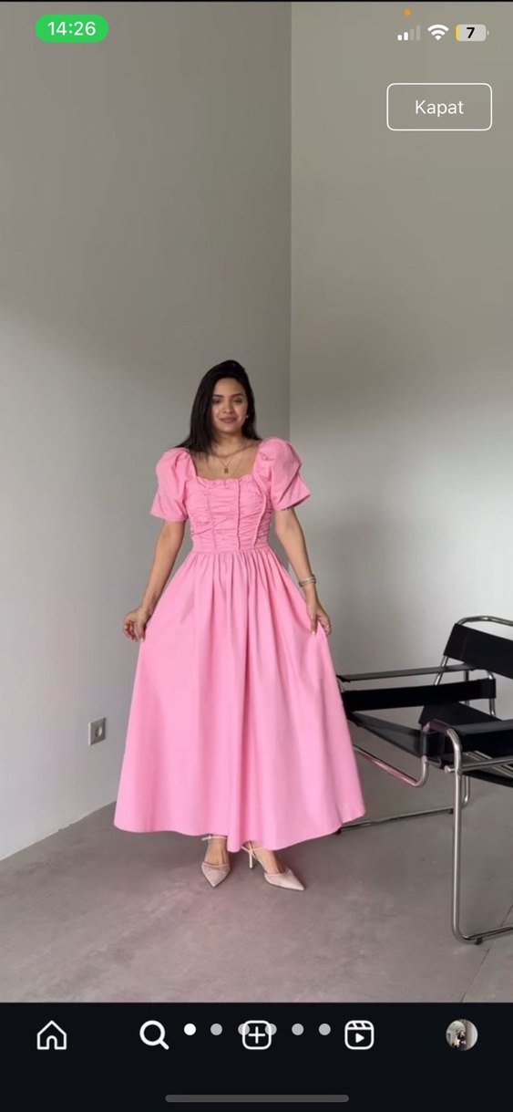 Pembe Pilili Uzun Elbise - Görsel 2