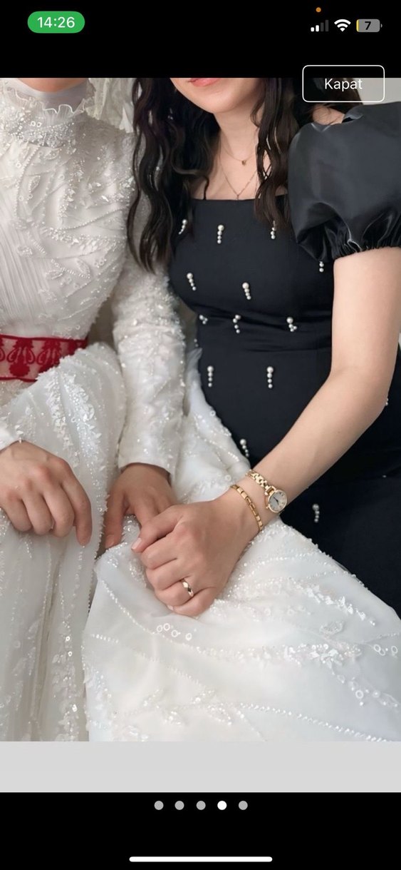 Boncuk İşlemeli Siyah Midi Elbise - Görsel 3