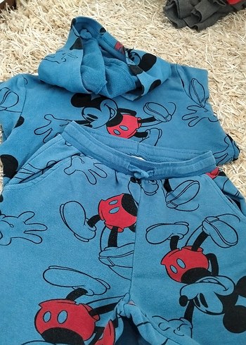 LC Waikiki Mavi Kapüşonlu Bebek Erkek Takımı Mickey Baskılı