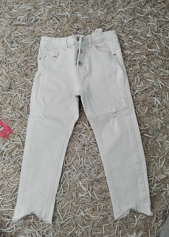 Düğmeli Beyaz Midi Kadın Kot Pantolon - Görsel 2