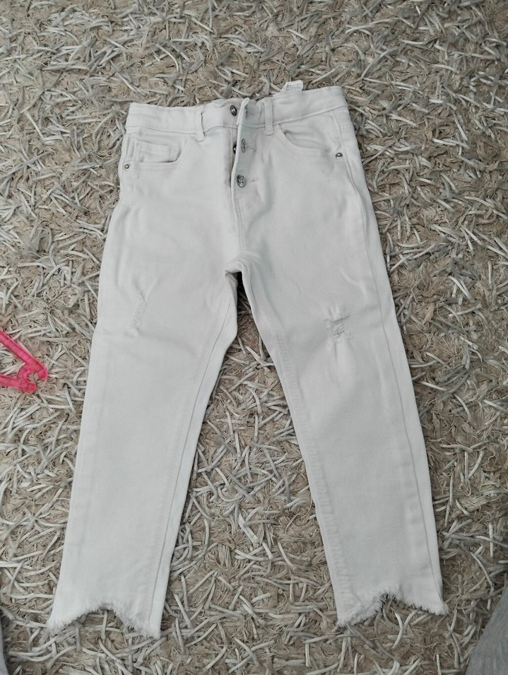 Düğmeli Beyaz Midi Kadın Kot Pantolon - Görsel 2