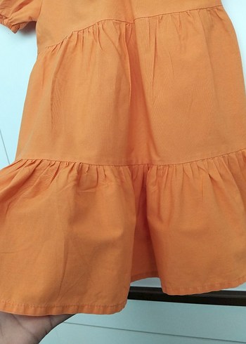 LC Waikiki Nakışlı, Yakalı, Kısa Kollu Turuncu Kız Elbisesi