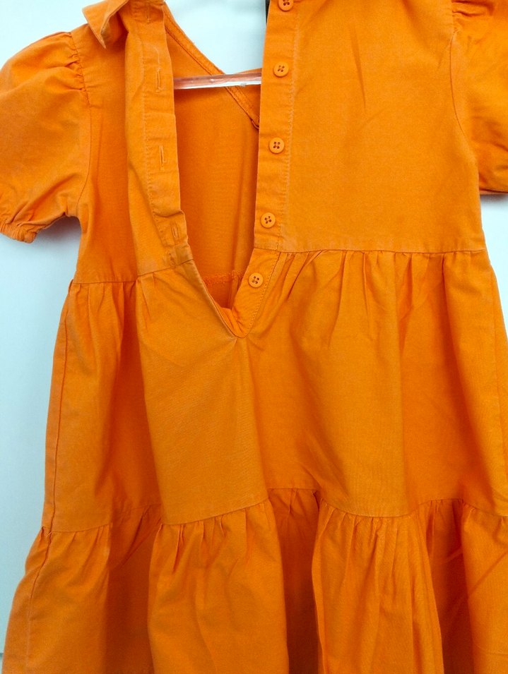 Nakışlı, Yakalı, Kısa Kollu Turuncu Kız Elbisesi - Görsel 4