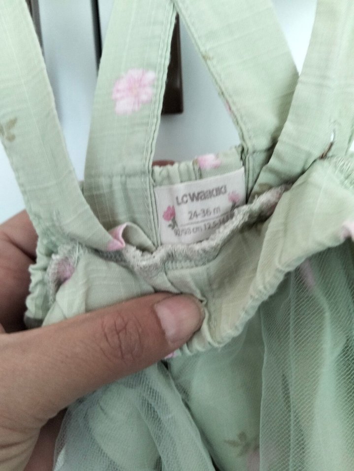 Kız Çocuk Nakışlı Bej Askılı Elbise - Görsel 2