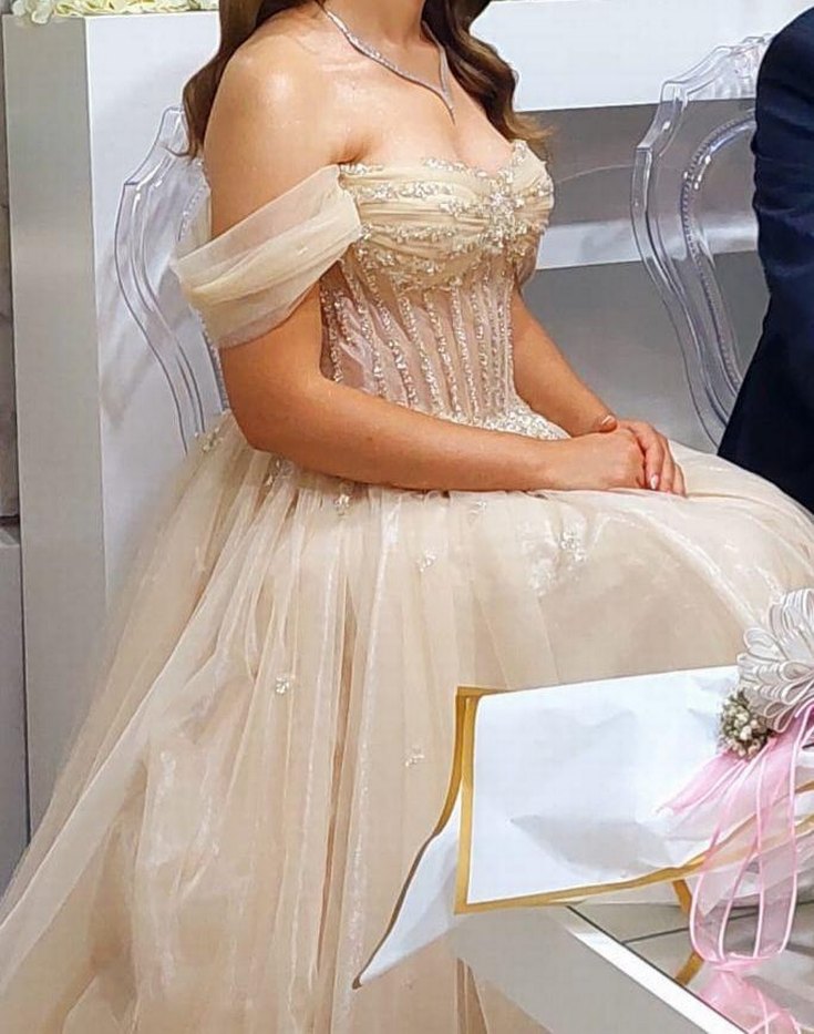 İşlemeli ve Boncuk Detaylı Straplez Uzun Abiye - Görsel 5