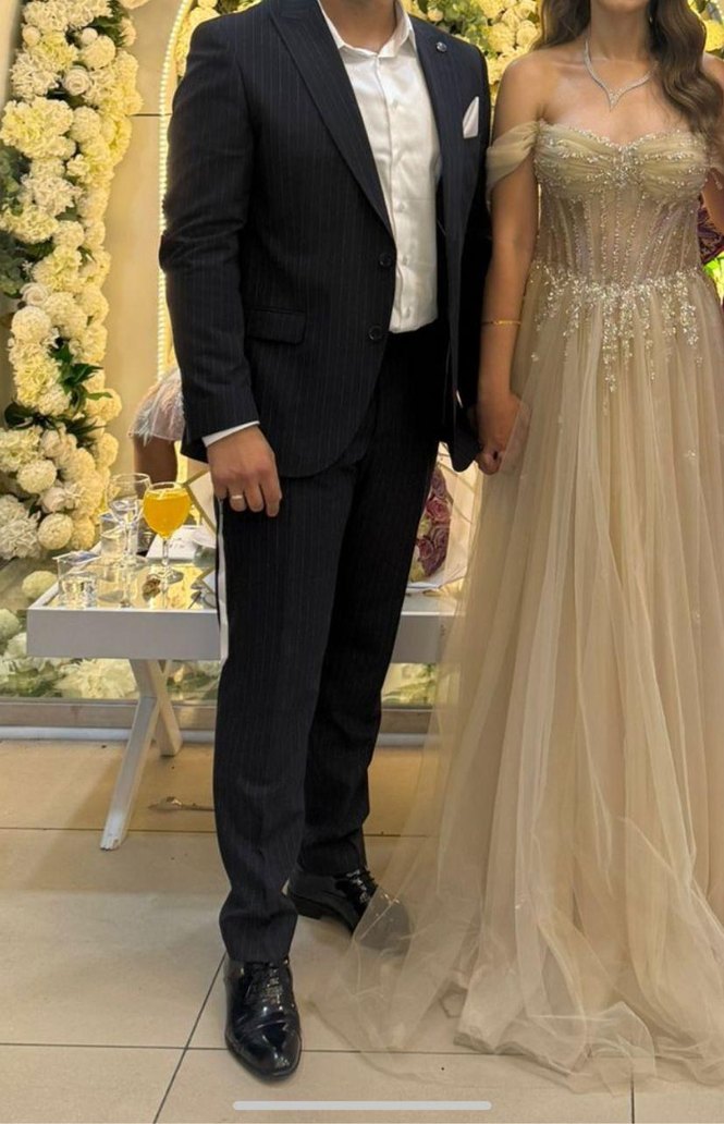 İşlemeli ve Boncuk Detaylı Straplez Uzun Abiye - Görsel 2